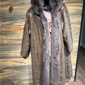 Elegant  Fur Trimmed Coat cashmere and python skin